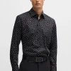 HUGO BOSS Camisas>Camisa De Ajuste Regular Em Algodão Elástico Estampado