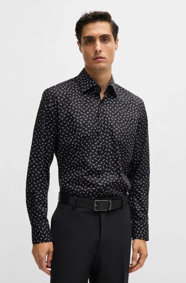 HUGO BOSS Camisas>Camisa De Ajuste Regular Em Algodão Elástico Estampado