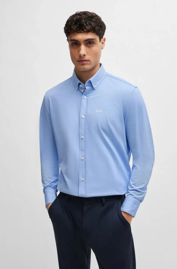 HUGO BOSS Camisas>Camisa De Ajuste Regular Numa Mistura De Jersey De Algodão Estruturado