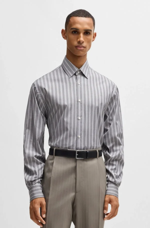 HUGO BOSS Camisas>Camisa De Ajuste Regular Em Algodão às Riscas