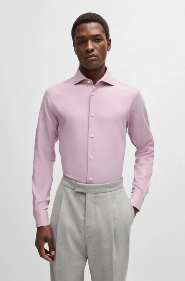 HUGO BOSS Camisas>Camisa De Ajuste Regular Em Algodão Elástico Com Riscas Diagonais