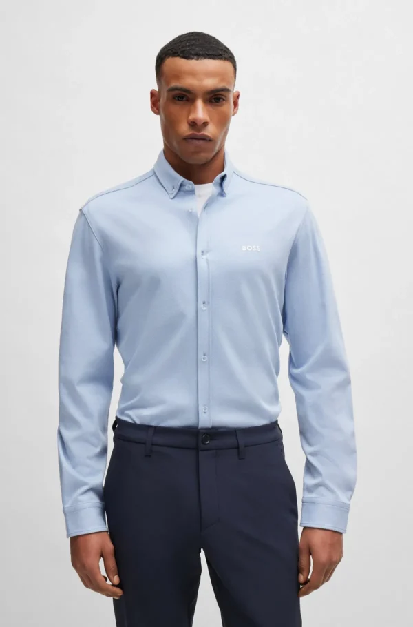 HUGO BOSS Camisas>Camisa De Ajuste Regular Em Algodão Tricotado Resistente Aos Vincos