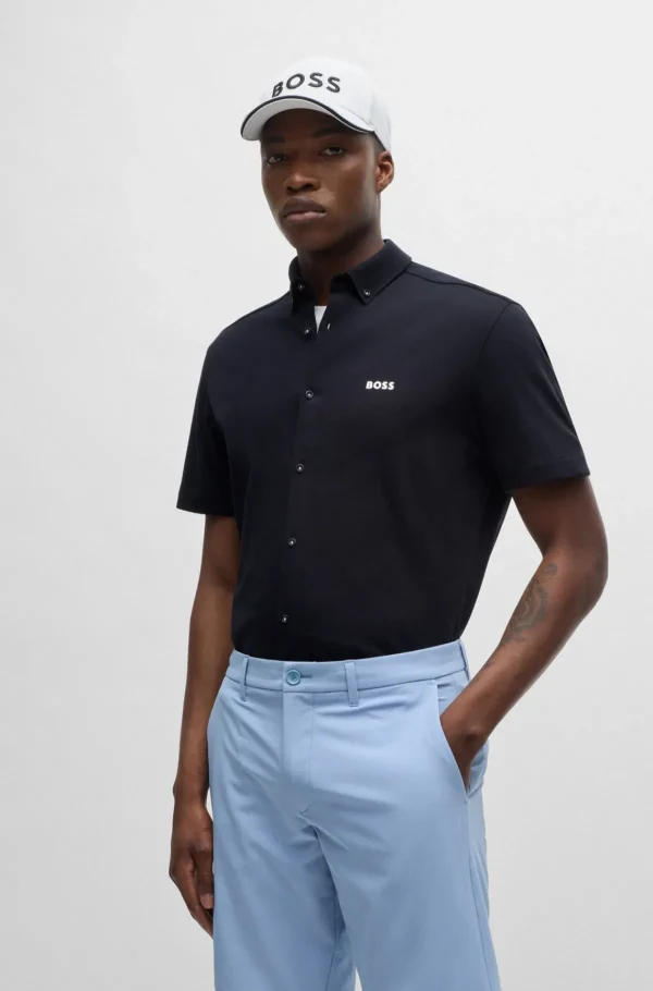 HUGO BOSS Camisas>Camisa De Ajuste Regular Em Algodão Tricotado Resistente Aos Vincos