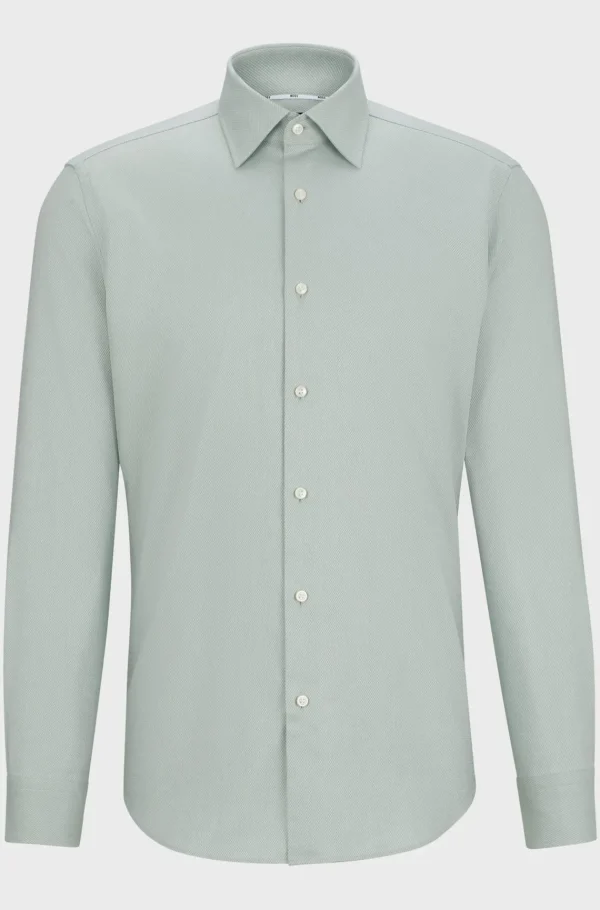 HUGO BOSS Camisas>Camisa De Ajuste Regular Em Algodão Elástico Estruturado Fácil De Engomar