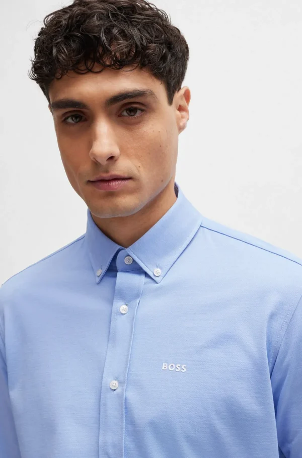 HUGO BOSS Camisas>Camisa De Ajuste Regular Numa Mistura De Jersey De Algodão Estruturado