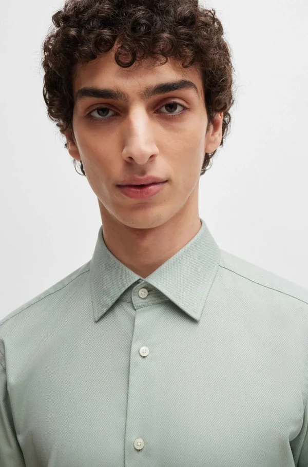 HUGO BOSS Camisas>Camisa De Ajuste Regular Em Algodão Elástico Estruturado Fácil De Engomar