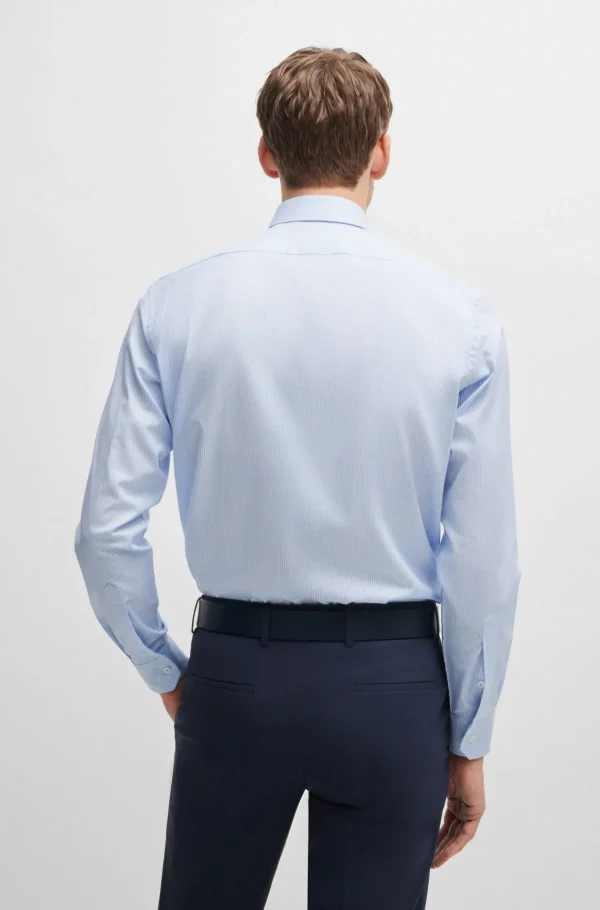 HUGO BOSS Camisas>Camisa De Ajuste Regular Em Algodão Elástico às Riscas Fácil De Engomar