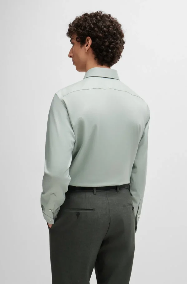HUGO BOSS Camisas>Camisa De Ajuste Regular Em Algodão Elástico Estruturado Fácil De Engomar