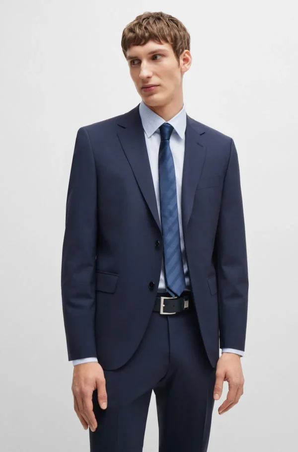 HUGO BOSS Camisas>Camisa De Ajuste Regular Em Algodão Elástico às Riscas Fácil De Engomar