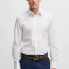 HUGO BOSS Camisas>Camisa De Ajuste Slim Em Popelina De Algodão Elástico Fácil De Engomar