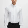 HUGO BOSS Artigos Essenciais>Camisa De Ajuste Slim Em Algodão Elástico Com Punhos Duplos