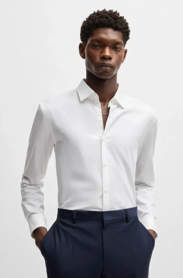 HUGO BOSS Camisas>Camisa De Ajuste Slim Em Jacquard De Algodão Com Corrente E Logótipo