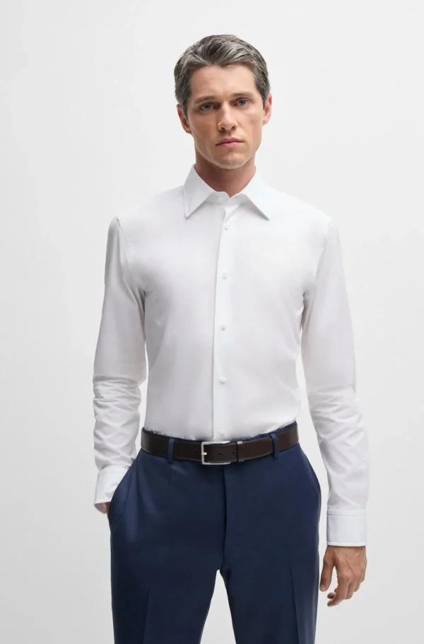 HUGO BOSS Camisas>Camisa De Ajuste Slim Em Popelina De Algodão Italiano