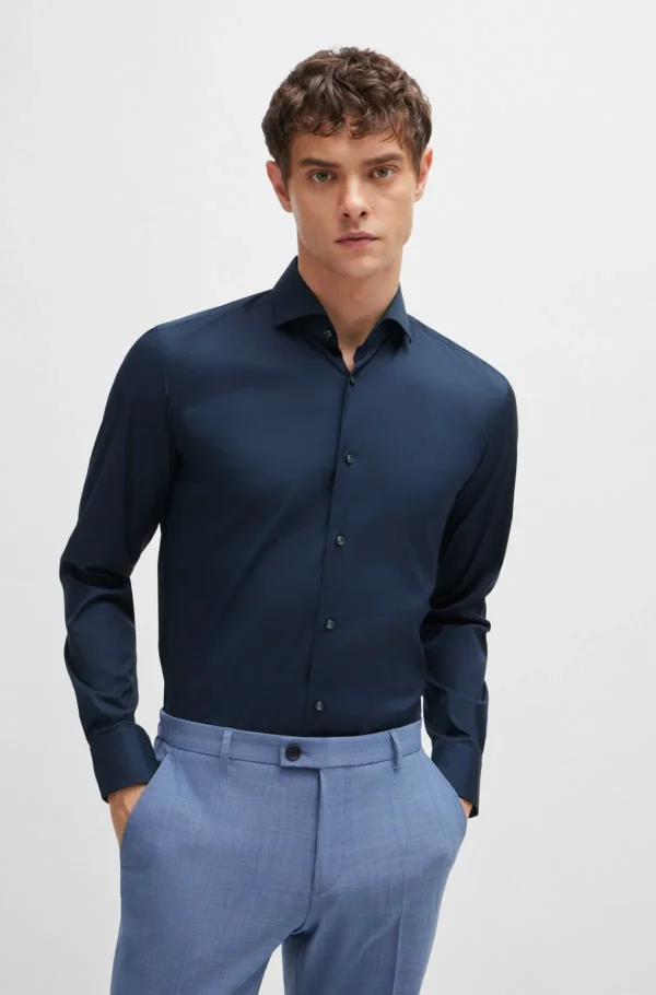 HUGO BOSS Camisas | Artigos Essenciais>Camisa De Ajuste Slim Em Popelina De Algodão Fácil De Engomar