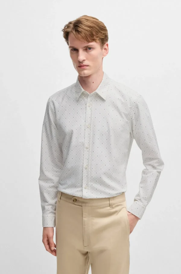 HUGO BOSS Camisas>Camisa De Ajuste Slim Em Algodão Oxford Estampado