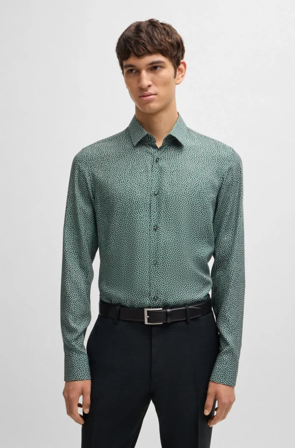 HUGO BOSS Camisas>Camisa De Ajuste Slim Em Popelina Estampada