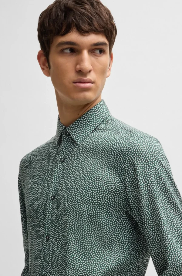 HUGO BOSS Camisas>Camisa De Ajuste Slim Em Popelina Estampada