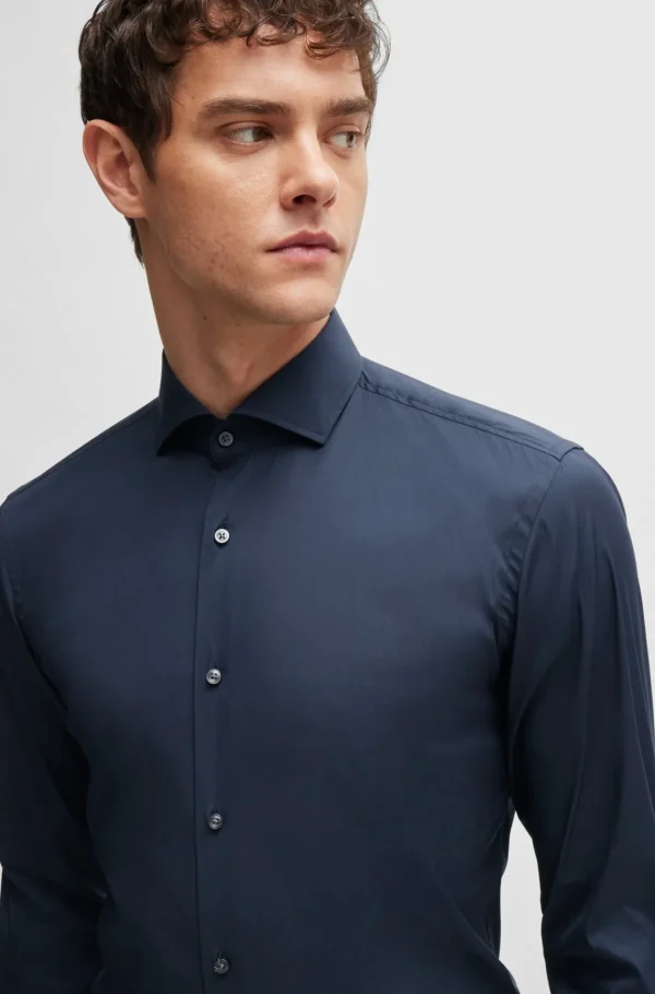 HUGO BOSS Camisas | Artigos Essenciais>Camisa De Ajuste Slim Em Popelina De Algodão Fácil De Engomar