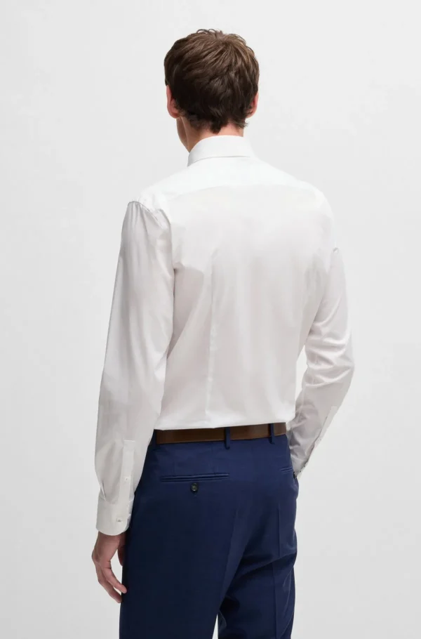 HUGO BOSS Camisas>Camisa De Ajuste Slim Em Popelina De Algodão Elástico Fácil De Engomar