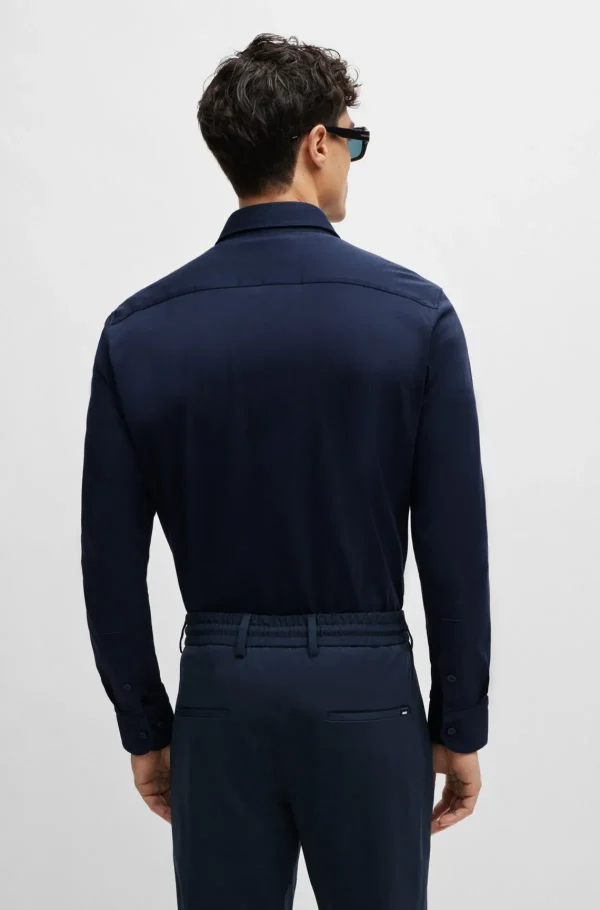 HUGO BOSS Camisas>Camisa De Ajuste Slim Em Jérsei De Mistura De Algodão Elástico De Alto Desempenho