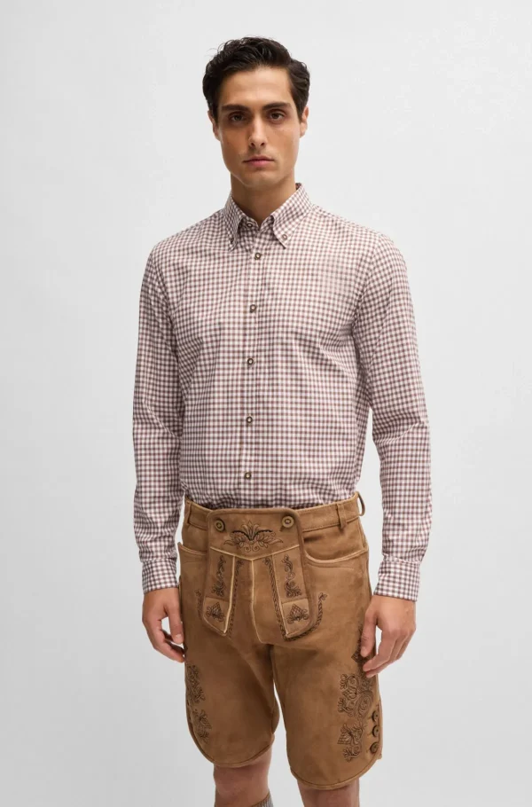 HUGO BOSS Camisas>Camisa De Ajuste Slim Trachten Em Algodão Axadrezado