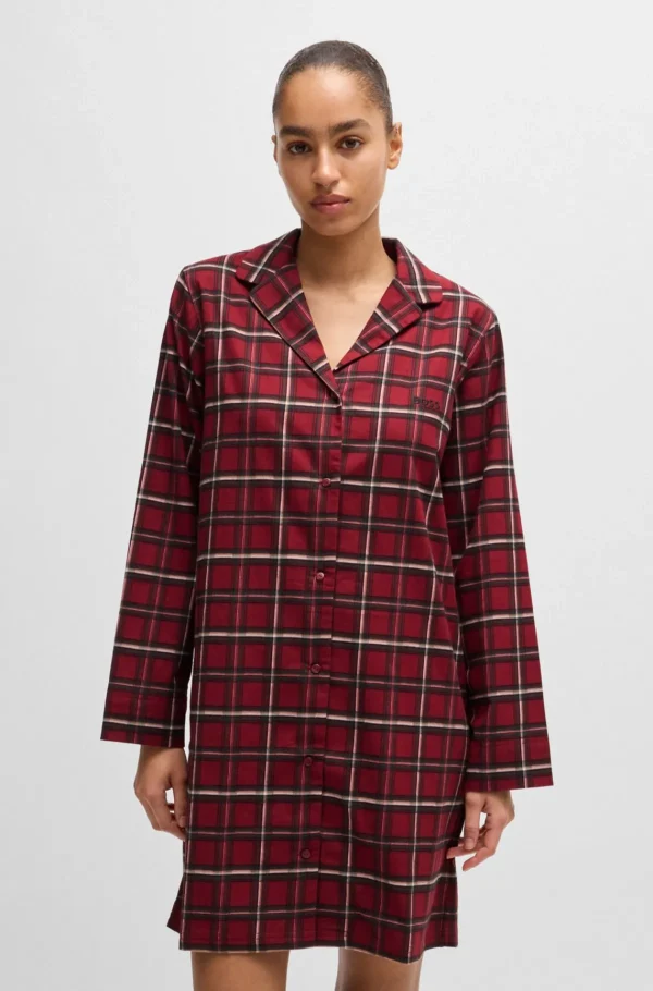 MULHER HUGO BOSS Pijamas E Loungewear>Camisa De Noite De Flanela Axadrezada Em Algodão Elástico