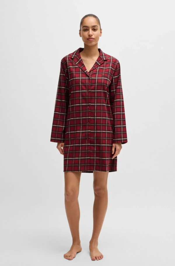 MULHER HUGO BOSS Pijamas E Loungewear>Camisa De Noite De Flanela Axadrezada Em Algodão Elástico