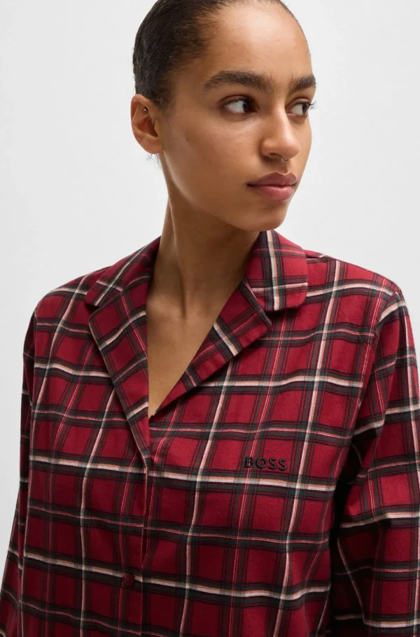 MULHER HUGO BOSS Pijamas E Loungewear>Camisa De Noite De Flanela Axadrezada Em Algodão Elástico