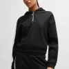 MULHER HUGO BOSS Sweats E Hoodies>Camisola Com Capuz Com Fecho Em Algodão Elástico Com Fita Com Logótipo