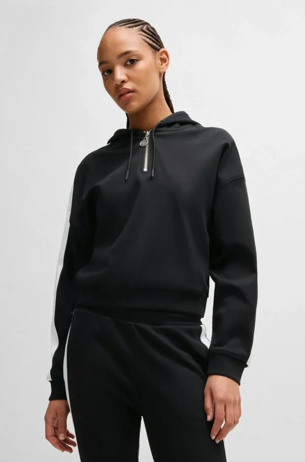 MULHER HUGO BOSS Sweats E Hoodies>Camisola Com Capuz Com Fecho Em Algodão Elástico Com Fita Com Logótipo