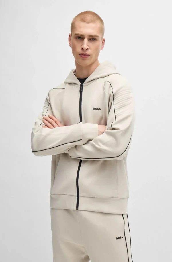 HUGO BOSS Sweats E Hoodies>Camisola Com Capuz Com Fecho De Algodão Elástico E Arte Em Relevo