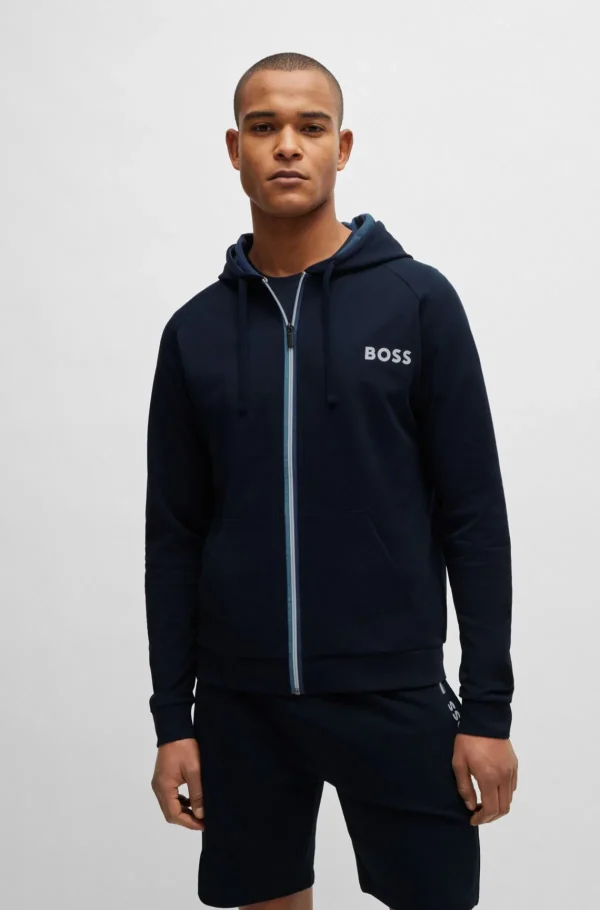 HUGO BOSS Calças E Calções>Camisola Com Capuz Com Fecho Em Terry Francês Com Detalhe De Logótipo