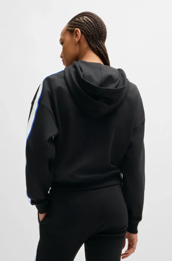 MULHER HUGO BOSS Sweats E Hoodies>Camisola Com Capuz Com Fecho Em Algodão Elástico Com Fita Com Logótipo