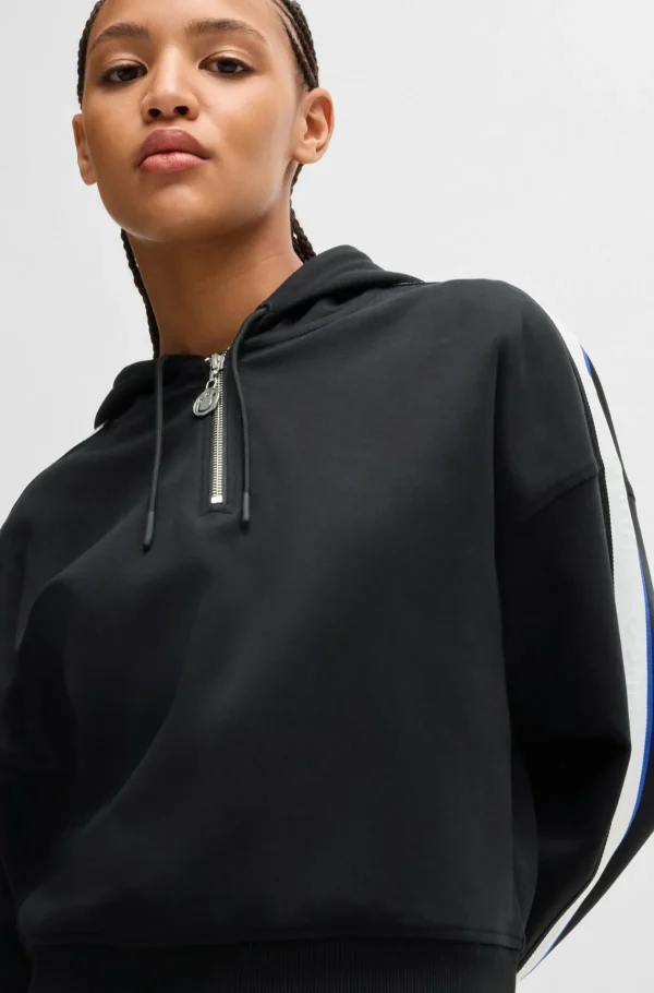 MULHER HUGO BOSS Sweats E Hoodies>Camisola Com Capuz Com Fecho Em Algodão Elástico Com Fita Com Logótipo