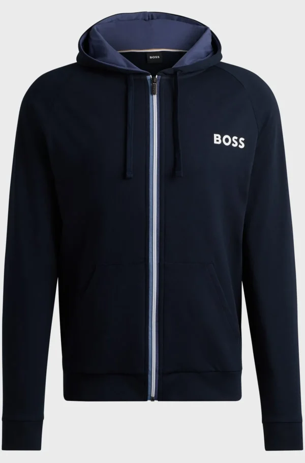 HUGO BOSS Calças E Calções>Camisola Com Capuz Com Fecho Em Terry Francês Com Detalhe De Logótipo