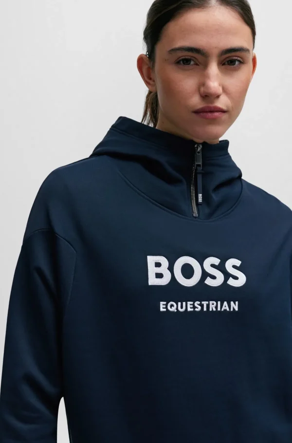 MULHER HUGO BOSS Roupa De Equitação>Camisola Com Capuz Com Fecho De Correr Equestre Com Logótipo De Silicone