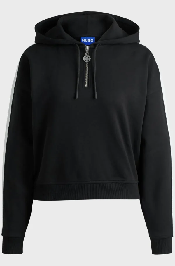 MULHER HUGO BOSS Sweats E Hoodies>Camisola Com Capuz Com Fecho Em Algodão Elástico Com Fita Com Logótipo