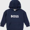 Crianças HUGO BOSS Partes De Cima Para Rapaz>Camisola Com Capuz De Ajuste Largo Para Criança Com Logótipo Contrastante