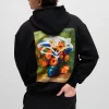 HUGO BOSS Sweats E Hoodies>Camisola Com Capuz De Ajuste Grande Em Mistura De Algodão Com Arte Floral