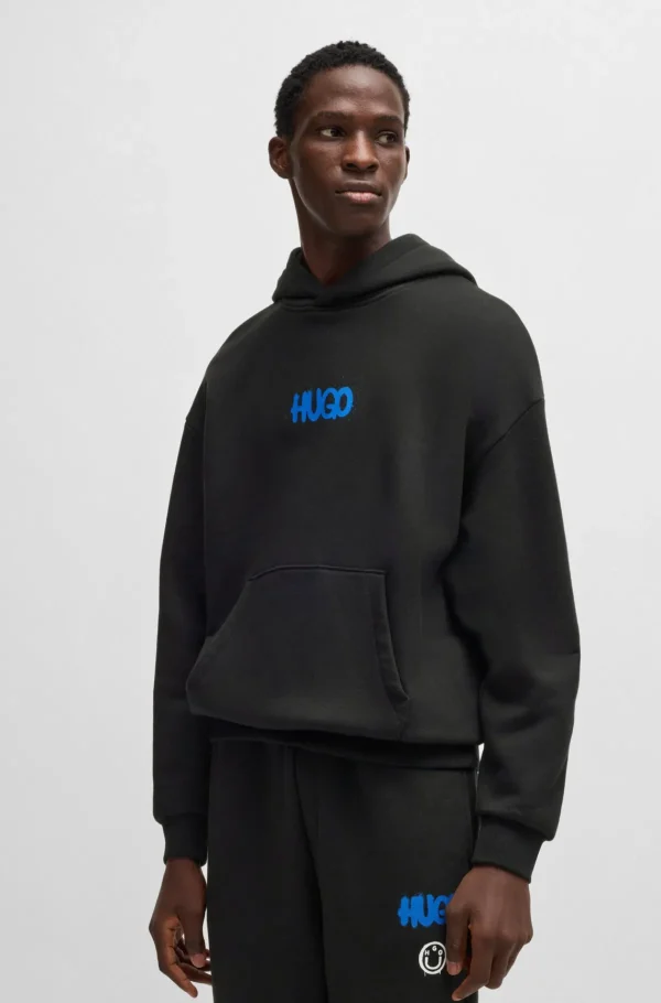 MULHER HUGO BOSS Fatos De Treino | Sweats E Hoodies>Camisola Com Capuz De Algodão Com Logótipo De Rosto Sorridente