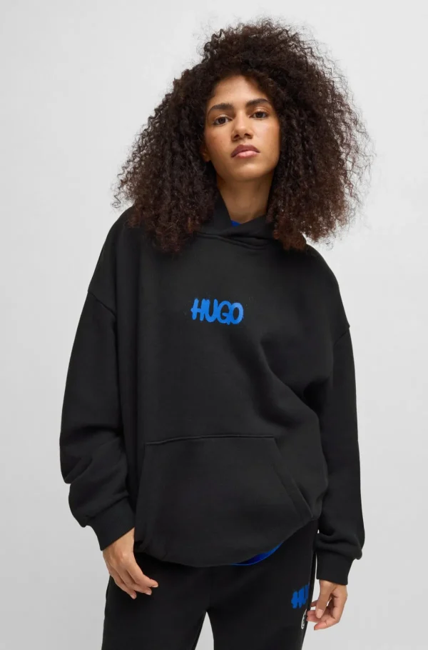 MULHER HUGO BOSS Fatos De Treino | Sweats E Hoodies>Camisola Com Capuz De Algodão Com Logótipo De Rosto Sorridente