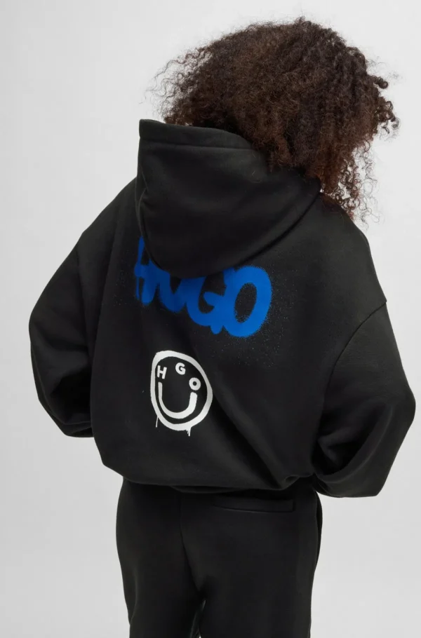 MULHER HUGO BOSS Fatos De Treino | Sweats E Hoodies>Camisola Com Capuz De Algodão Com Logótipo De Rosto Sorridente