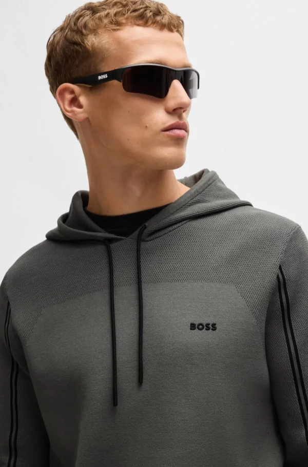 HUGO BOSS Fatos De Treino>Camisola Com Capuz De Malha De Ajuste Regular Com Riscas E Marca