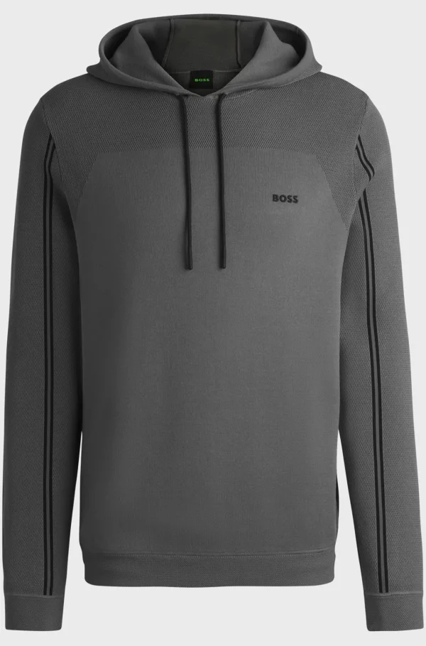 HUGO BOSS Fatos De Treino>Camisola Com Capuz De Malha De Ajuste Regular Com Riscas E Marca