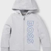 Crianças HUGO BOSS Júniores (Idades 4-14) | Partes De Cima Para Rapaz>Camisola Com Capuz E Fecho De Correr Em Mistura De Algodão Com Logótipo Vertical