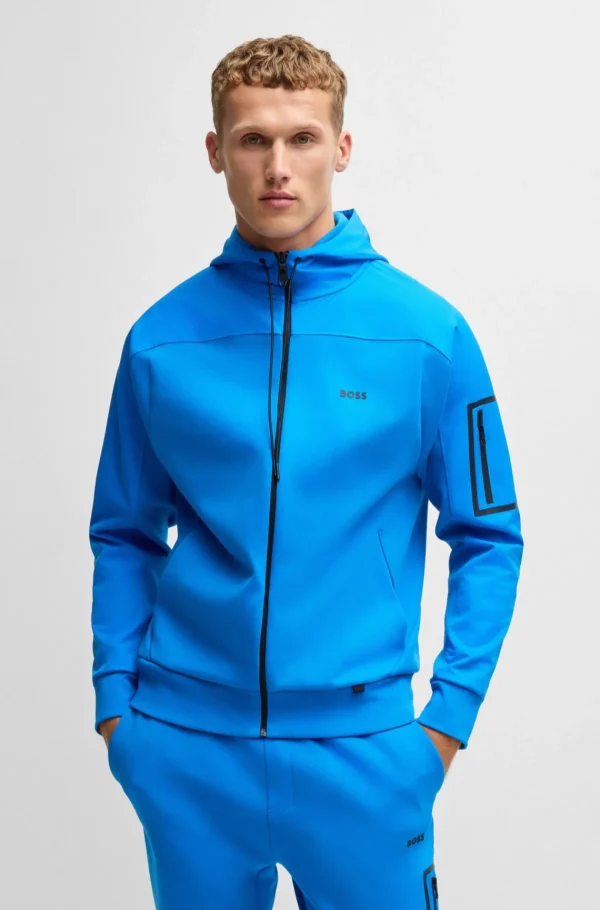 HUGO BOSS Sweats E Hoodies>Camisola Com Capuz E Fecho Em Mistura De Algodão Com Logótipo Refletor Decorativo