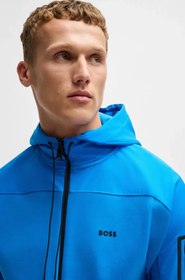 HUGO BOSS Sweats E Hoodies>Camisola Com Capuz E Fecho Em Mistura De Algodão Com Logótipo Refletor Decorativo