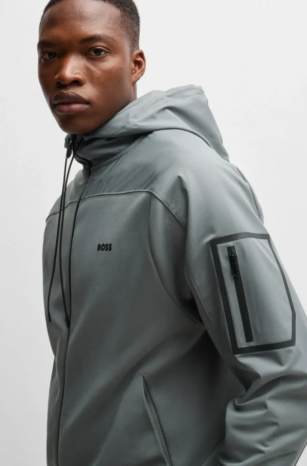 HUGO BOSS Sweats E Hoodies>Camisola Com Capuz E Fecho Em Mistura De Algodão Com Logótipo Refletor Decorativo