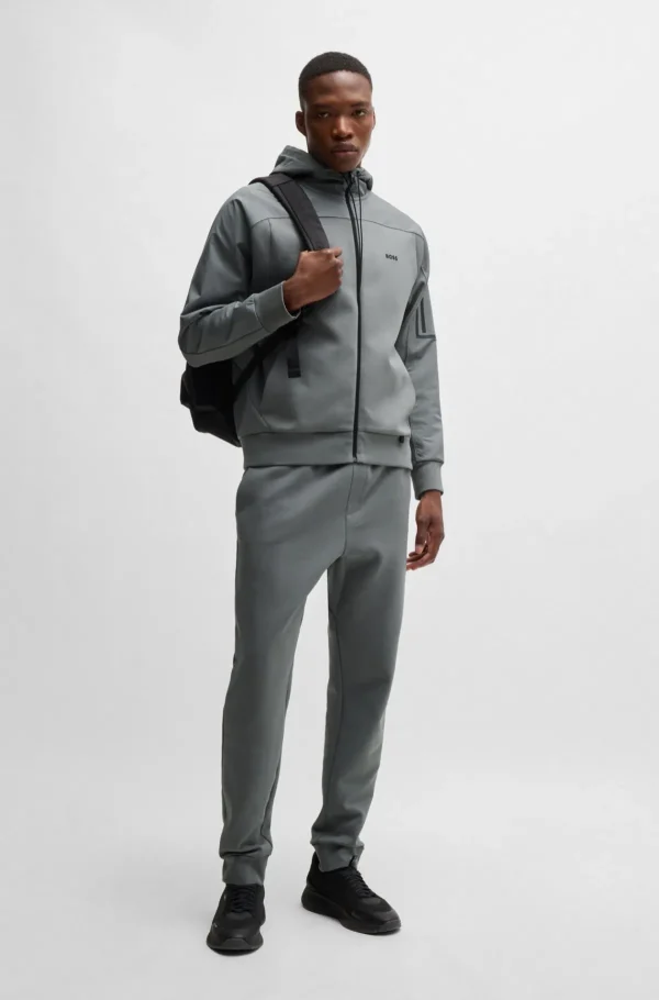 HUGO BOSS Sweats E Hoodies>Camisola Com Capuz E Fecho Em Mistura De Algodão Com Logótipo Refletor Decorativo