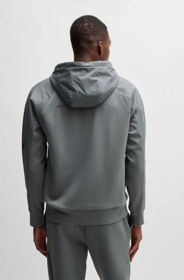 HUGO BOSS Sweats E Hoodies>Camisola Com Capuz E Fecho Em Mistura De Algodão Com Logótipo Refletor Decorativo